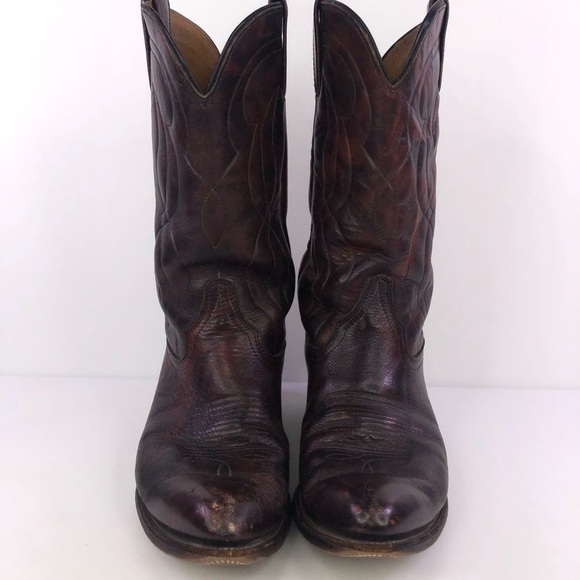 Abilene Burgundy Brown Leather Cowboy Western Boots Size 9D